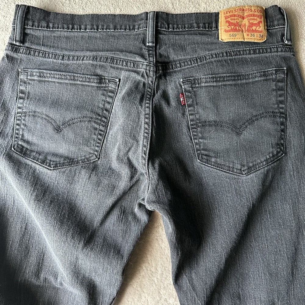 Levis 569 Loose Straight Jeans W36 L34 Faded Black Charcoal Skater 00569-0125 - Picture 5 of 11